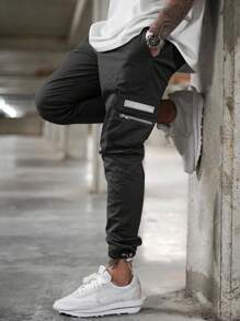 Manfinity Homme Loose Men's Letter Graphic Flap Pocket Cargo Pants, For Fall