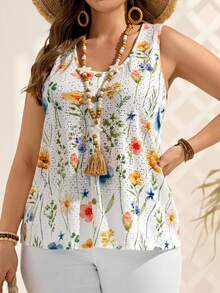 EMERY ROSE Áo tank top nữ cỡ lớn phong cách tối giản, thường ngày, thích hợp cho mùa hè, kỳ nghỉ nhiệt đới, đi biển, họa tiết hoa ren, hoa mùa xuân. - Nhiều màu - Xem 6