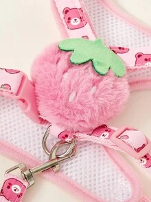 PETSIN Cute Pink Strawberry & Bear Pattern Printed Pet Dog Cat Harness & Leash Set, Suitable For Dogs And Cats - Multicolor - View 4
