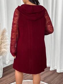 EMERY ROSE Plus Size Women Lace Sleeve Patchwork Casual Dress Fall Cloth For Women - Burgundy - View 2