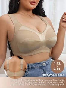 DesireSculpt 1 chiếc áo ngực không gọng, mỏng, thanh lịch và thoải mái dành cho nữ, chất liệu vải lấp lấp lánh, phối họa tiết hoa, dây đeo rộng có thể điều chỉnh, cỡ lớn. - Màu be - Xem 6