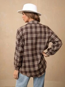 Wildy 格纹印花纽扣衬衫、长袖上衣 - 彩色 - 查看 2