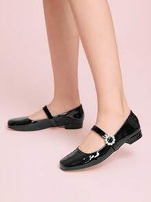 CUCCOO DOLLMOD Zapatos planos cómodos y transpirables de malla y terciopelo con punta cuadrada para mujer - Negro - Ver 5