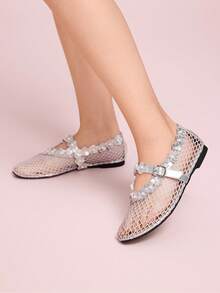 CUCCOO DOLLMOD Flache Loafer mit Blumendekor für Damen, Cut-Out - Silber - Übersicht 3