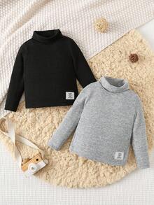 SHEIN Set de 2 camisetas de manga larga con cuello de tortuga de unicolor para niños/niñas pequeños, cómodas, versátiles y de moda básica, adecuadas para interiores, exteriores, uso diario, deportes, juegos, fiestas, fotografía y vacaciones en otoño/invierno - Multicolor - Ver 6