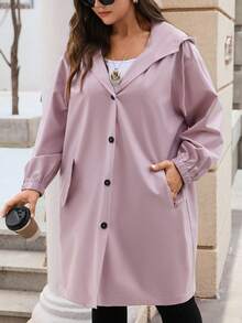 EMERY ROSE Manteau trench à capuche rose grande taille pour femmes, automne/hiver - Rose bonbon - Voir 7