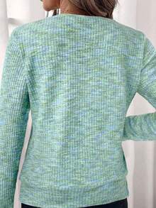 SHEIN Clasi 女士优雅粉色华夫格针织圆领运动衫（秋冬款） - 綠色 - 查看 7