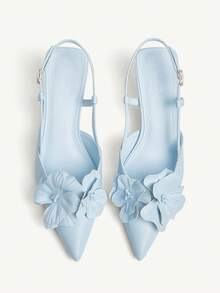 CUCCOO CHICEST Women's Pointed Toe Pumps With 3D Floral Decor, Stiletto Heel, Romantic & Elegant, Baby Blue Faux Leather, Suitable For Dates, Parties, Afternoon Tea, Autumn/Winter For Christmas Elegant Shoes Wedding Shoes - Baby Blue - View 9