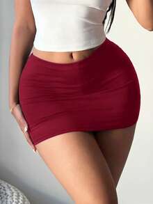 SHEIN SXY Váy bó sát cơ thể mini màu đen gợi cảm thường ngày dành cho nữ (có kèm quần legging) - Màu Đỏ Sâu - Xem 4