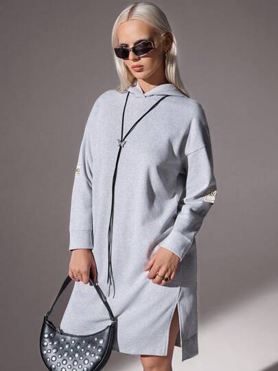 CasuGlow Women, Autumn, Hood, Sweatshirt, Short Length, Loose Fit, Label, Long Sleeve, Split, Daily Dress, Comfy,Dresses