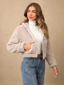 Wildy 拉鍊落肩連帽法蘭絨夾克