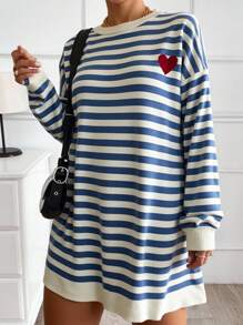 EURMUSE Váy len nữ họa tiết sọc trái tim - Màu xanh lam - Xem 4