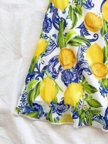 Soleia 女士夏季度假蓝白花卉网眼吊带裙秋季女士服装黄绿连衣裙春季彩色柠檬印花迷你连衣裙，生日连衣裙 - 彩色 - 查看 5