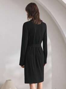 Ocili 舒适光滑浴袍，女士睡衣家居服优雅休闲，秋季 - 黑色 - 查看 3