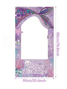 美人鱼相框背景，紫色美人鱼尾巴生日横幅，海洋主题镂空装饰，摄影道具，生日派对装饰，迎婴派对，海底主题 - 彩色 - 查看 5