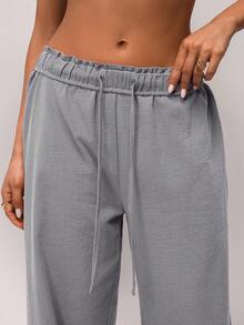 SHEIN Forever 21 Spring New Low Waist Pleated Waistband Design Casual Pants For Women - Grey - View 6