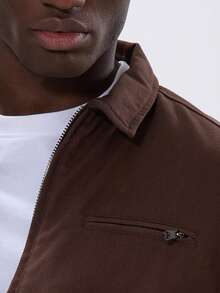 Musero Harrington Style Zip Through Denim Jacket Basic Style Set Jean Jacket Top Only Autumn Winter Essentials - Brown - View 5