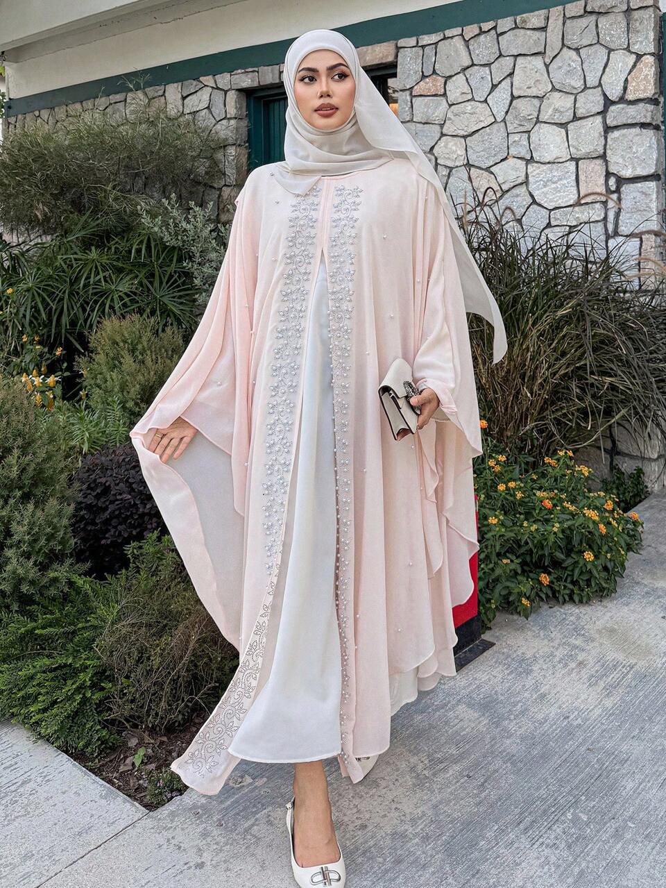 Women's Elegant Beaded Ruffle Sleeve Mid-Length Dress, Summer