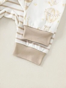 SHEIN 2 Pieces Set Of Cartoon Printed Long Sleeved Jumpsuit For Newborns And Boys, With Comfortable And Simple Fabric Suitable For Home Gifting Fall Winter