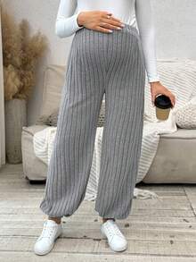 SHEIN Maternity Casual Solid Color Drawstring Sweatpants - Grey - View 4