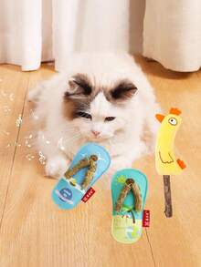PETSIN 1 Piece Wood Catnip Toy, Cat Doll, Beach Slipper, Small Animal Shape Toy, Oral Cleaning, Tooth Grinding And Tooth Cleaning Toy, Kitten Wood Catip Tooth Grinding Stick, Cat Toy, Pet Toy