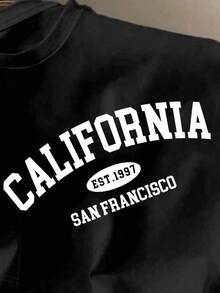 Manfinity Joysei Fashionable Casual Young Casual California Letter Contrast Color Graphic Print Regular Fit Crew Neck Short Sleeve T-Shirt For Men, Suitable For Dates, Gatherings, Essential, Suitable For Couples, Family Matching, Great Gift For Boyfriend Graphic Tee