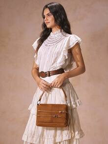 SHECARRY Women's Adjustable Buckle Design Fashion Handbag For Daily Use - Brown - View 10