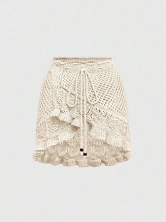 Women's Summer Beach Casual Vacation Hollow Out Knit Skirt