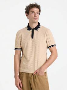 Calvornis Men's Casual Contrast Color Block Short Sleeve Polo Shirt Polo Shirts For Men - Khaki - View 6