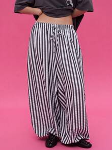 COUREZ Stripe Baggy Balloon Trousers /Y2K Going Out Outfits  Women Clothes Spring Clothes For Women - Black and White - View 2