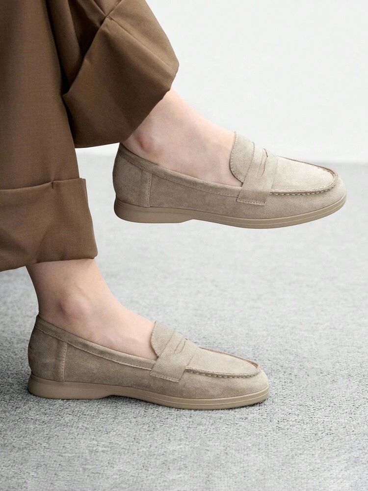 CUCCOO BIZCHIC Women's Apricot Suede Comfortable Casual Loafers, Suitable For Commuting, Outdoor, Shopping, Work, Daily Wear, Versatile Flat Shoes For Christmas Spring Shoes