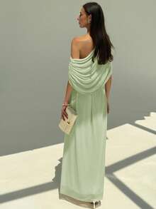 Aloruh Đầm Maxi Dài Rộng Nhẹ, Thiết Kế Rãnh Vai, Trang Trí Ôm Vừa, Dáng Ôm, Siêu Dài, Dự Tiệc, Kỳ Nghỉ Đa Năng - Màu xanh bạc hà - Xem 4