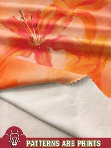 Soleia 3 件套女士沙滩装套装：不对称下摆不对称肩部上衣，橙色扎染百合和芙蓉花卉印花，日落扎染上衣，白色上衣，夏季，狂欢上衣 - 彩色 - 查看 3