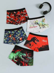 SHEIN 5pcs/Set Young Boy Cartoon Dinosaur Print Briefs, Comfortable Boxer Shorts Summer Potty Training Baby Pink - Multicolor - View 4