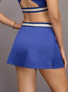 Activina 女士条纹腰口袋休闲健身运动裙裤 - 藍色 - 查看 3