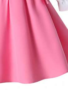 Young Girl'Elegant Cute Sweet Dress,Blush Pink,Autumn,Formal,Party,Floral Collar,Pleated Bust,Elastic Cuff,Detachable Bow Waist Fall Winter Dress - Pink - View 7