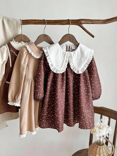 LMoss Kids 少女印花撞色彼得潘领雪纺连衣裙