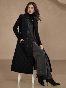 DAZY Women's Sleeveless Long Jacket Vest With Metal Buckle Belt, Adjustable Waist, Loose Fit, Business Casual, Suitable For Autumn & Winter Women Coats - Black - View 6