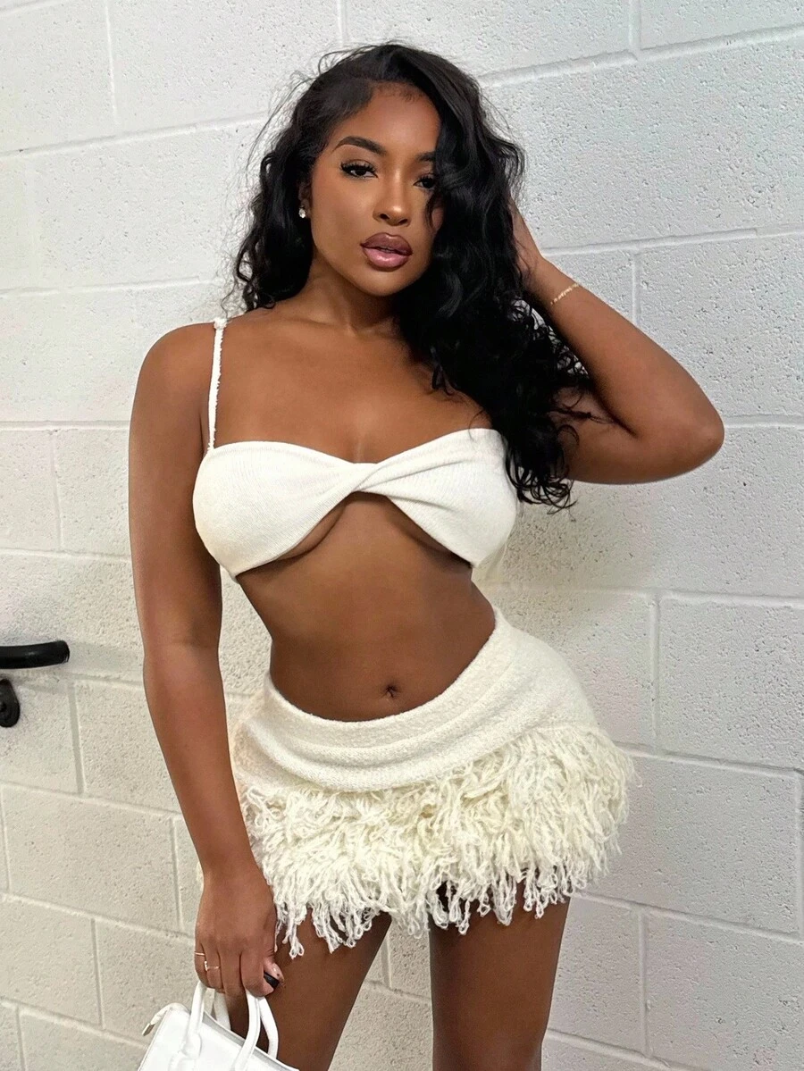 Alexandranx 针织修身迷你裙 仅限夏季假期春季优雅可爱波西米亚风、波西米亚风、女牛仔风、节日、音乐会、伊比沙岛、西部软冰淇淋秋季夜生活秋季冬季纳什维尔俱乐部 - 奶油色 - 查看 1