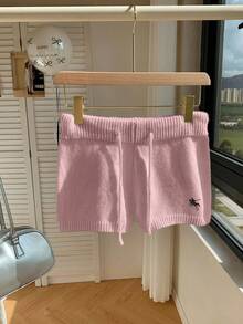 Comfortcana Pantalones de sudadera ajustados de color rosa casual con mini logo bordado para mujer - Rosa - Ver 3