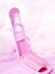 SHEIN X Care Bears 1 chiếc lược gấp gọn họa tiết hoạt hình kèm gương, tiện lợi khi mang theo, phù hợp cho cả nam và nữ, phù hợp cho gia đình, du lịch, đi làm, gấu chia sẻ, gấu cổ vũ, gấu, gấu may mắn, gấu Funshine - Hồng - Xem 6