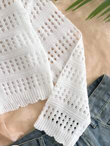 SHEIN Tween Girl White Casual Knit Cardigan,In Fall/Winter - Beige - View 3