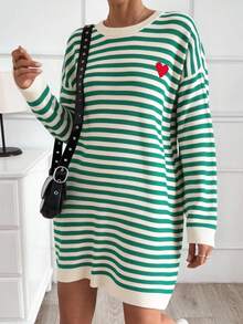 SHEIN Damen Pulloverkleid mit Herz-Streifenmuster