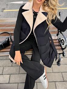 SHEIN Frenchy 女士休闲百搭无袖外套，带保暖内衬，适合秋冬季节，新年、派对、婚礼、毕业典礼等场合，优雅休闲，保暖舒适，黑色外套 - 黑色 - 查看 7