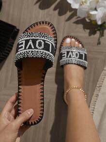 SHUZIA Women's Flat Sandals With Letter Print - Black - View 3