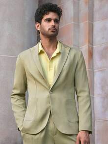 Manfinity VCAY Bộ vest nam cổ chữ V màu trơn dệt kim thường ngày, bộ màu xanh lá cây chanh bạc hà, phong cách Old Money - Màu xanh Ô liu - Xem 4