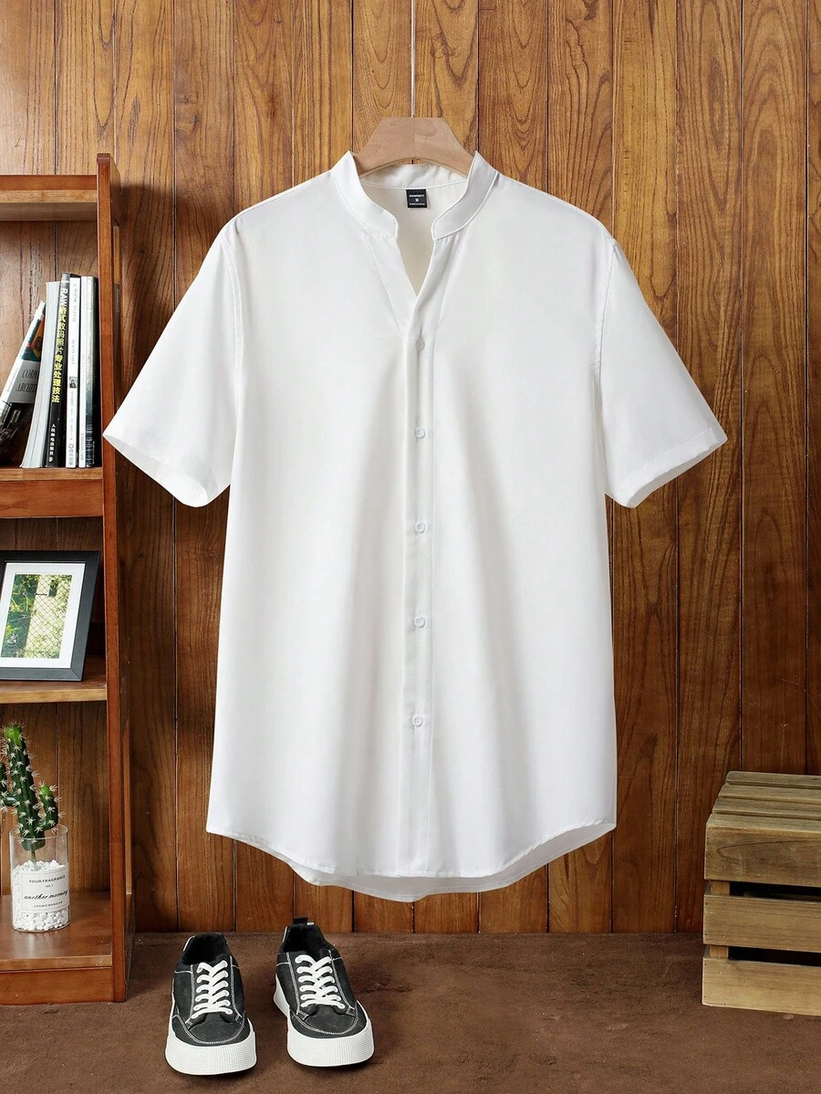 Manfinity NXTstreet Hombres Camisa con botón delantero - Blanco - Ver 1