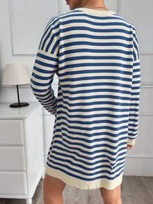 EURMUSE Váy len nữ họa tiết sọc trái tim - Màu xanh lam - Xem 2