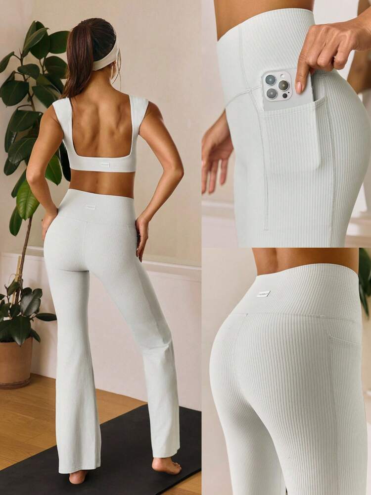 Legginsy FeatherFit™ z prążkowanymi nogawkami i ultrawysokim stanem, bez szwów z przodu, 31 cali, z kieszeniami bocznymi, do jogi i pilatesu o niskim wpływie, codzienne, codzienne ubranie