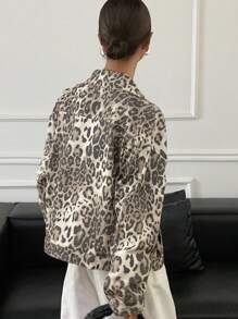 Livesso Autumn/Winter New Loose Casual Leopard Print Women Denim Jacket - Army Green - View 2